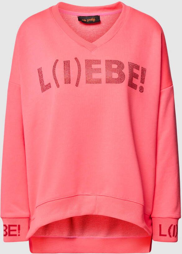 Miss goodlife Sweatshirt met siersteentjes model 'L(I)EBE!'
