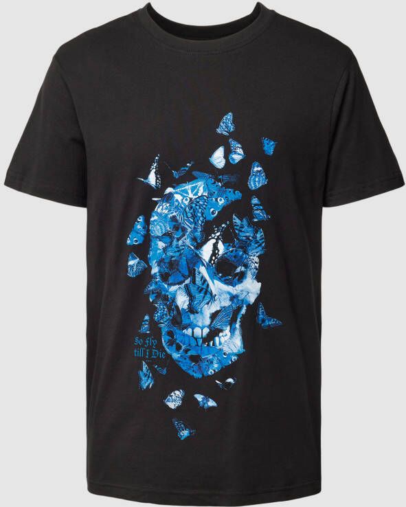 Mister tee T-shirt met motiefprint model 'BUTTERFLY SKULL'