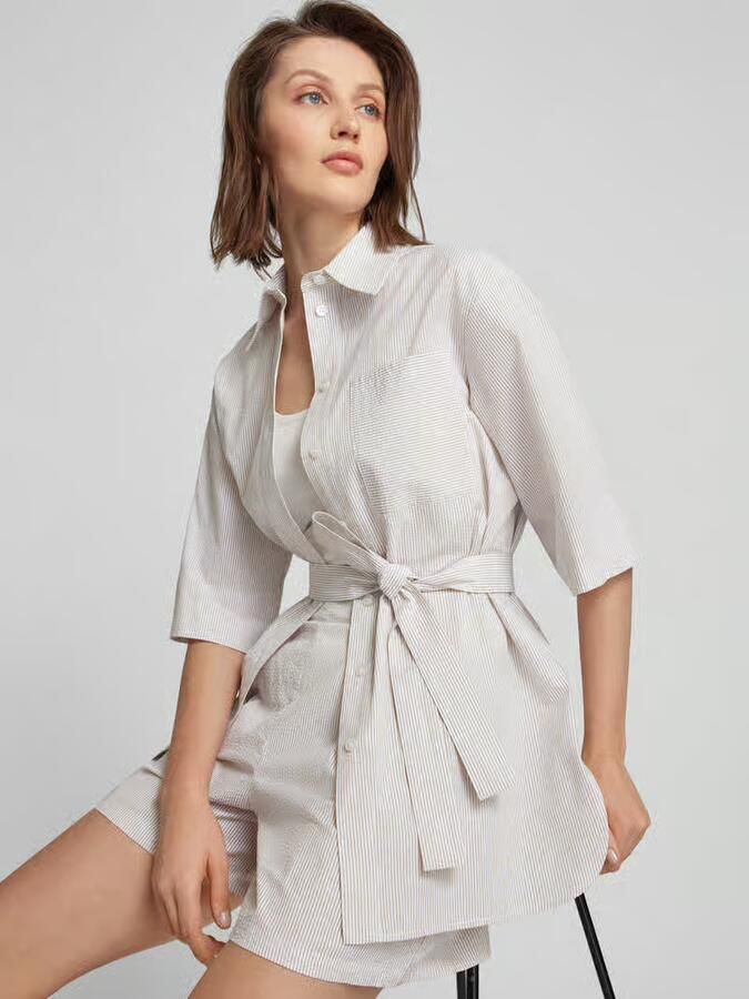MM by Max Mara Blouse met korte mouwen en strikceintuur model 'TEXAS'