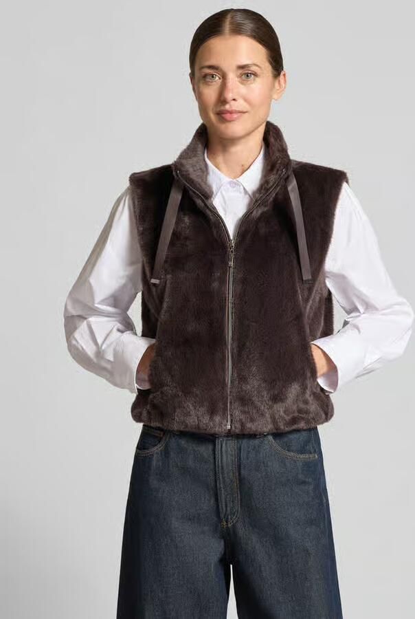 Monari Bodywarmer van imitatiebont met opstaande kraag - Foto 2
