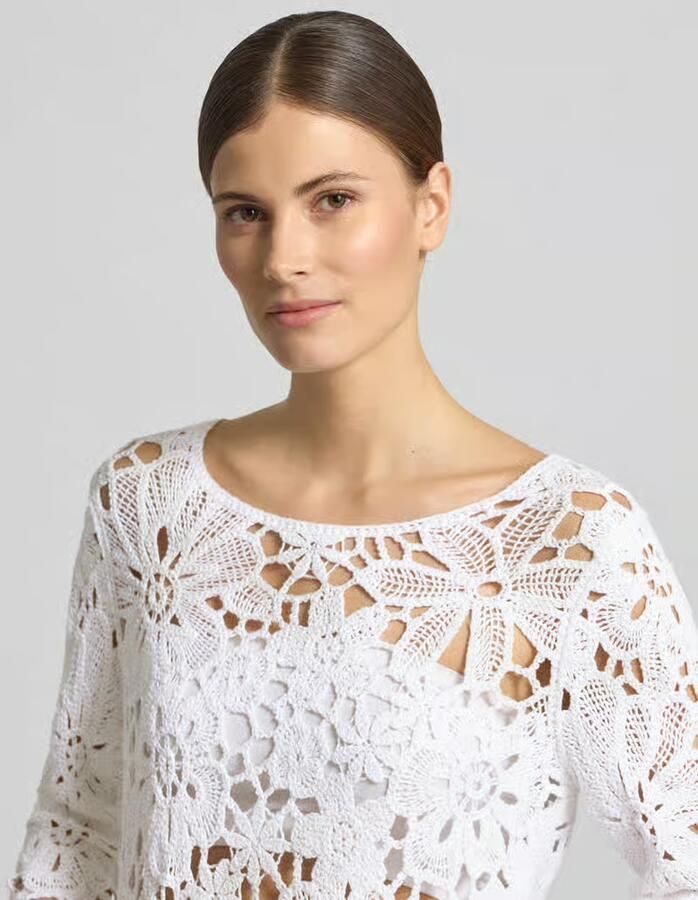 Monari Gebreid shirt met gehaakte kanten rand model 'Cornelly'