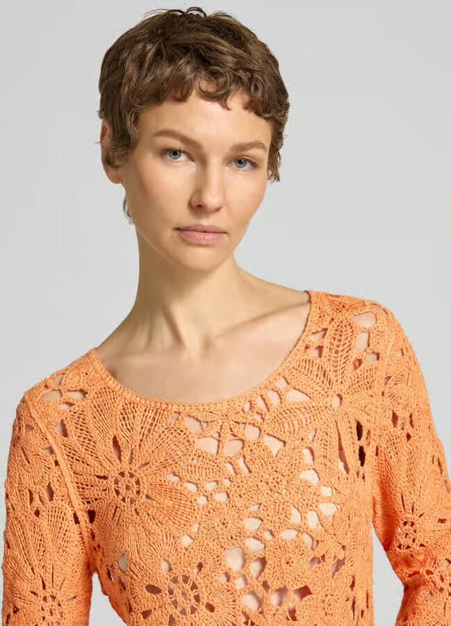 Monari Gebreid shirt met gehaakte kanten rand model 'Cornelly'