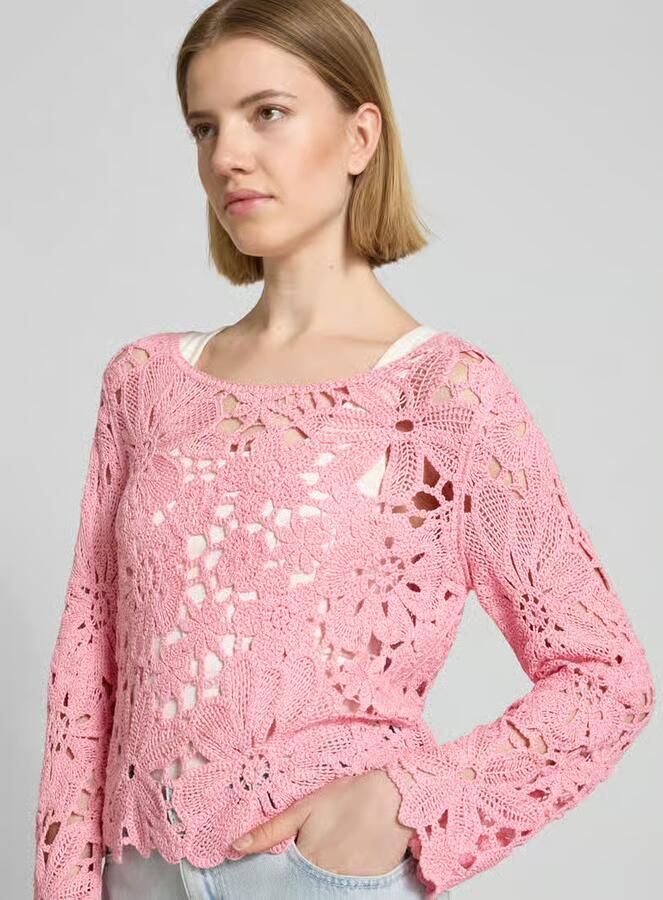 Monari Gebreid shirt met gehaakte kanten rand model 'Cornelly'