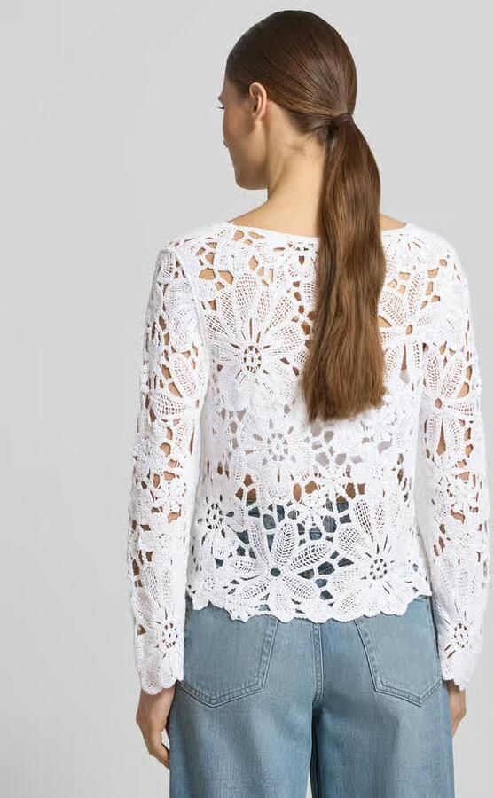 Monari Gebreid shirt met gehaakte kanten rand model 'Cornelly'