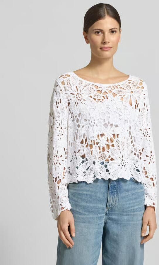 Monari Gebreid shirt met gehaakte kanten rand model 'Cornelly' - Foto 4