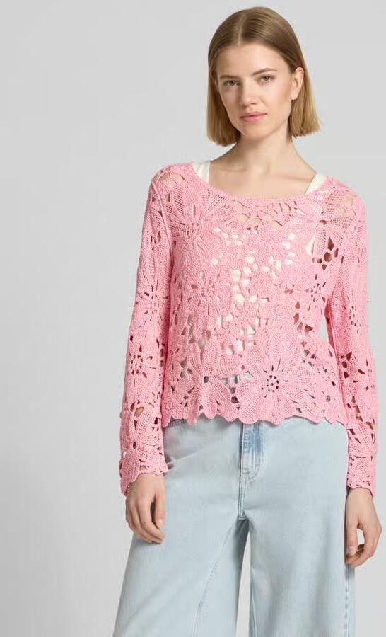 Monari Gebreid shirt met gehaakte kanten rand model 'Cornelly' - Foto 4