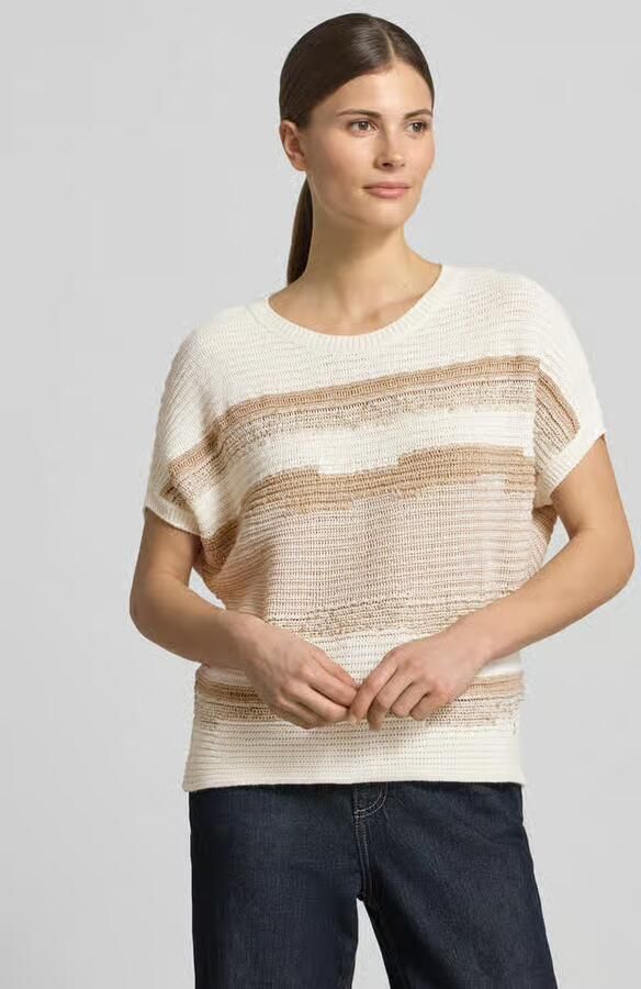 Monari Gebreid shirt met kapmouwen en ronde hals - Foto 3