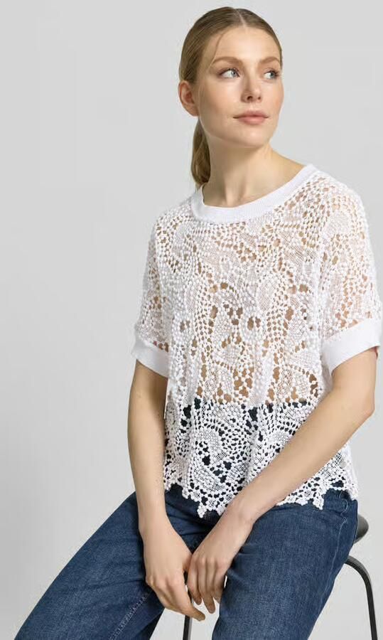 Monari Gebreid shirt van kant met ronde hals