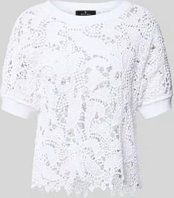 Monari Gebreid shirt van kant met ronde hals - Foto 2