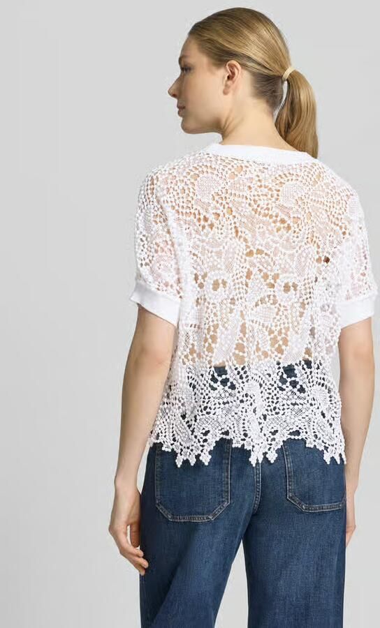 Monari Gebreid shirt van kant met ronde hals