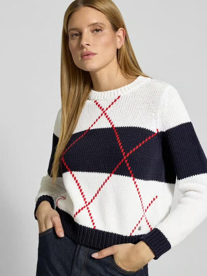 Monari Gebreide pullover met ruitmotief en ronde hals - Foto 2