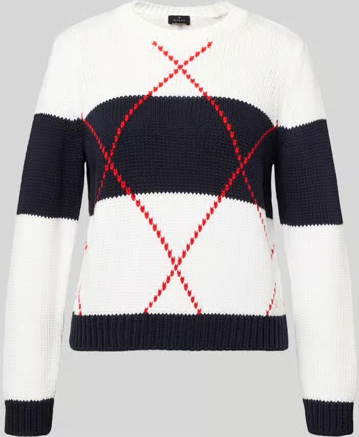 Monari Gebreide pullover met ruitmotief en ronde hals