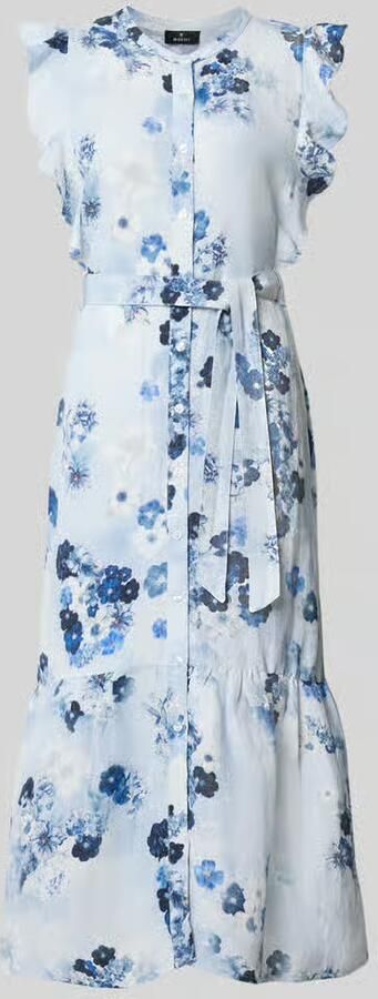 Monari midi-jurk van mix van linnen en viscose in all-over look