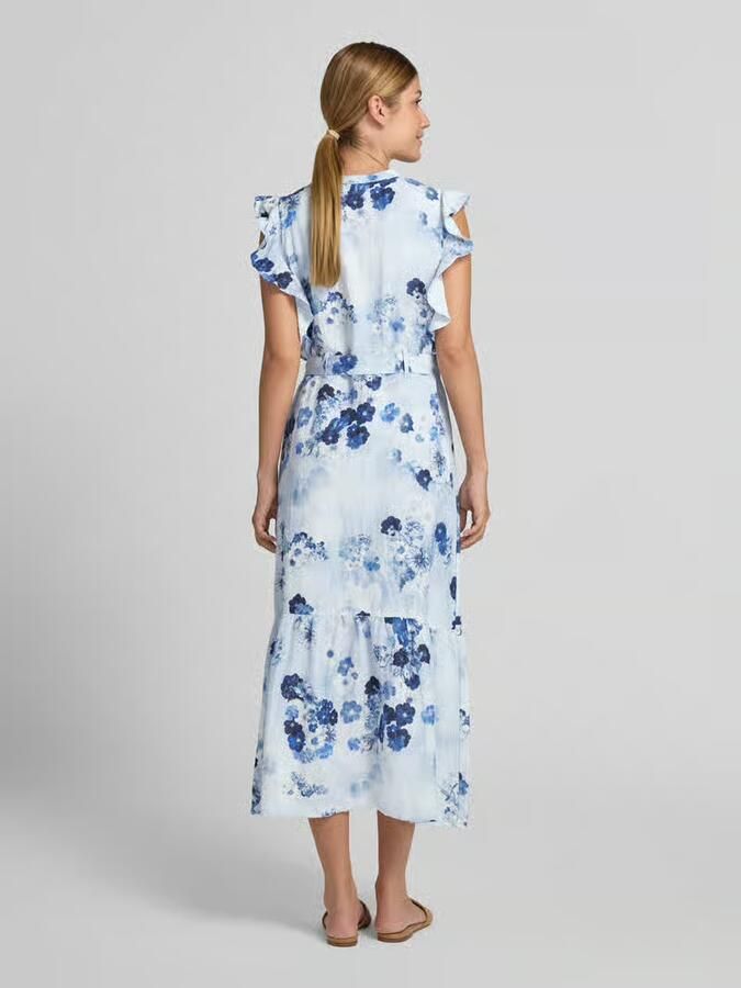 Monari midi-jurk van mix van linnen en viscose in all-over look