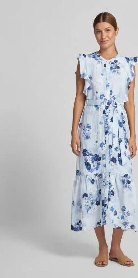 Monari midi-jurk van mix van linnen en viscose in all-over look - Foto 3