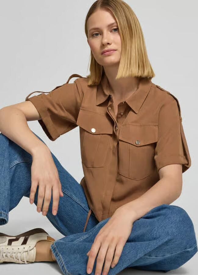 Monari Overhemdblouse met blinde knoopsluiting