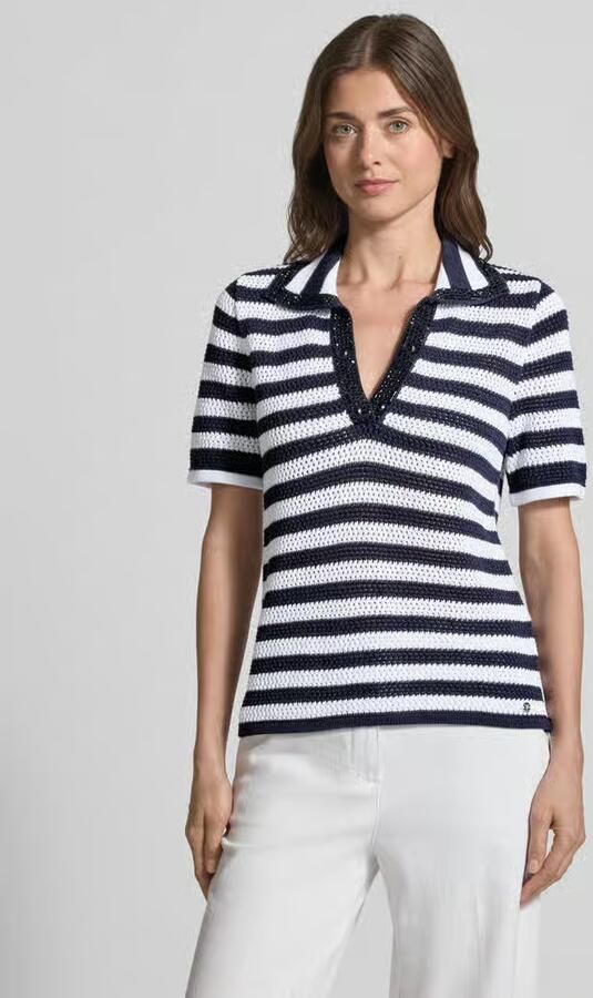 Monari regular fit poloshirt in tricotlook en sierstenen - Foto 4