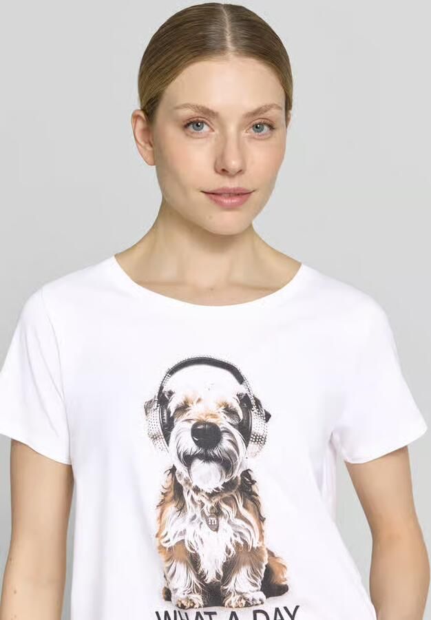 Monari regular fit T-shirt met siersteentjes