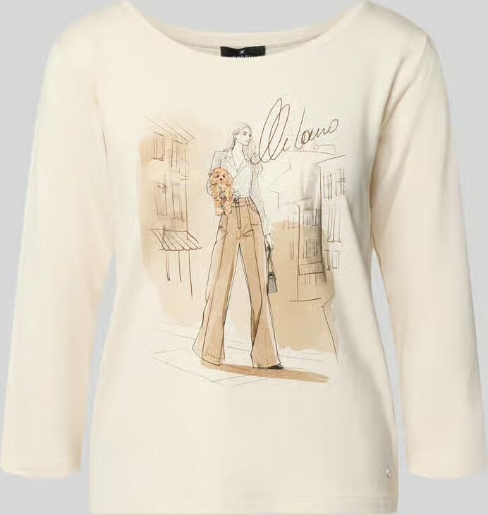 Monari Regular fit t-shirt van elastische viscosemix met motiefprint