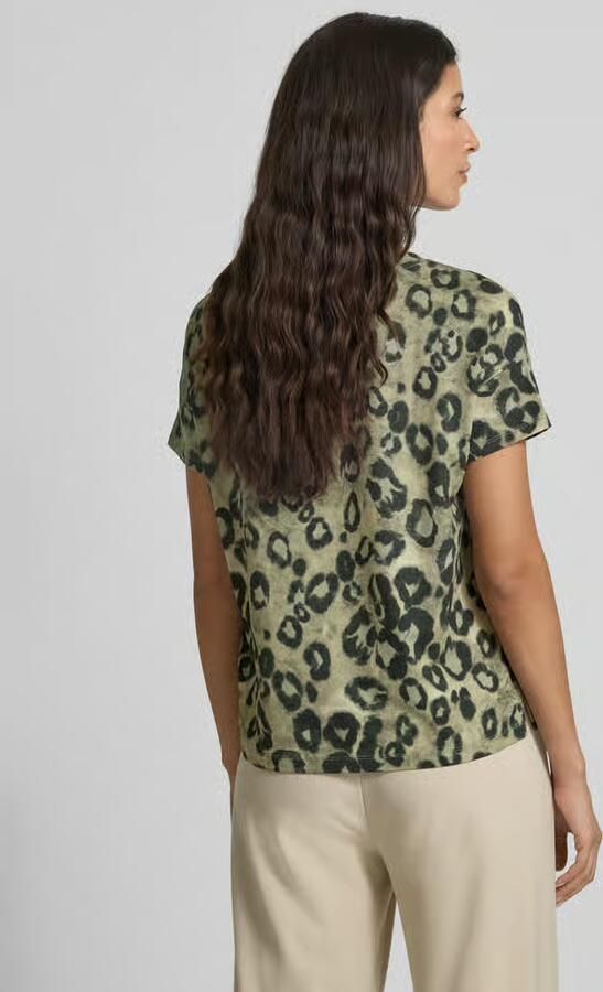 Monari Regular fit T-shirt van viscosemix met all-over dierenprint