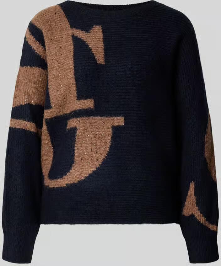 Monari relaxed fit gebreide pullover van viscosemix met strasstenen