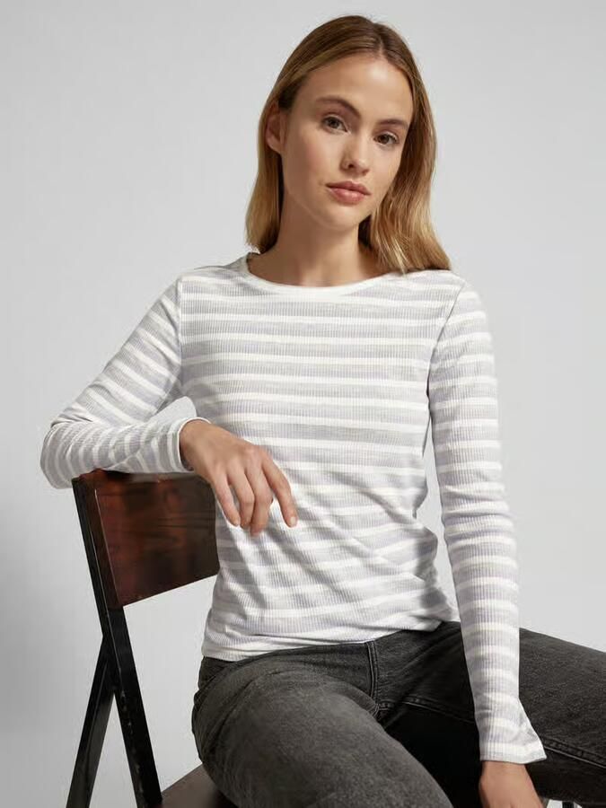 Monari Shirt met lange mouwen en geribde ronde hals