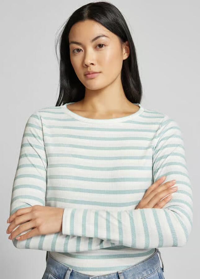 Monari Shirt met lange mouwen en geribde ronde hals