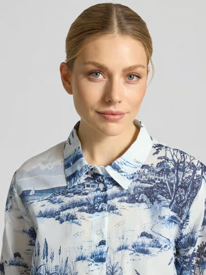 Monari slim fit blouse in allover-look model 'Hamptons Landschaft'