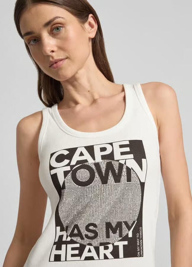 Monari slim fit top met strassteentjes model 'Cape Town'