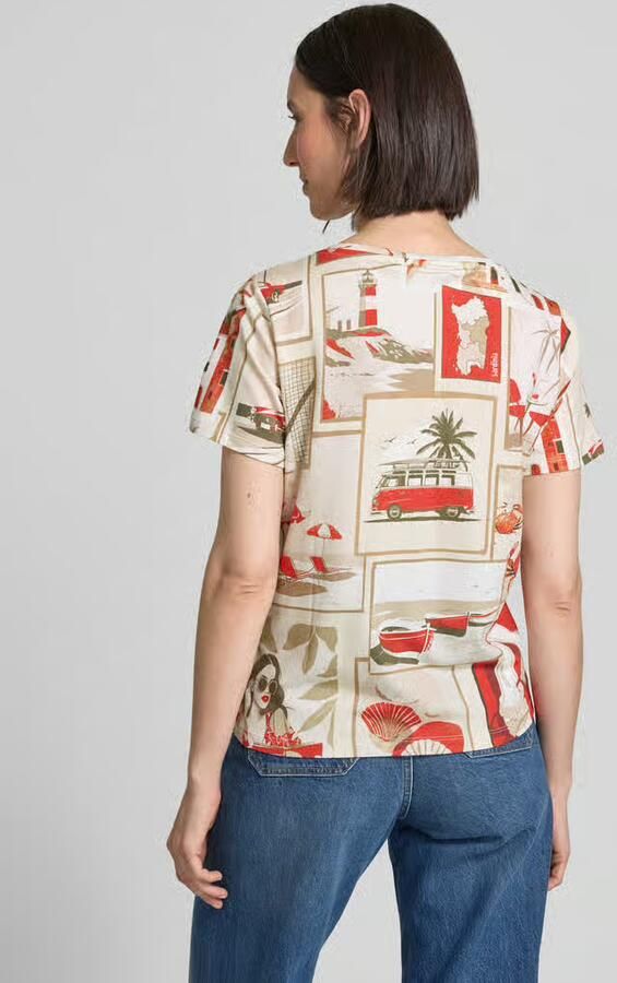 Monari T-shirt met geribde ronde hals
