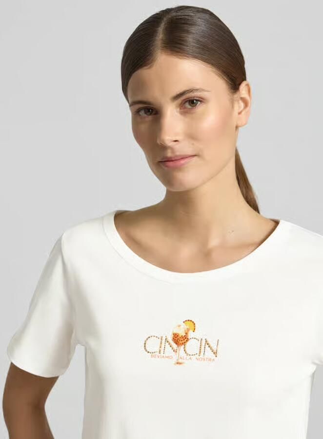 Monari T-shirt met motiefprint en met strass-steentjes