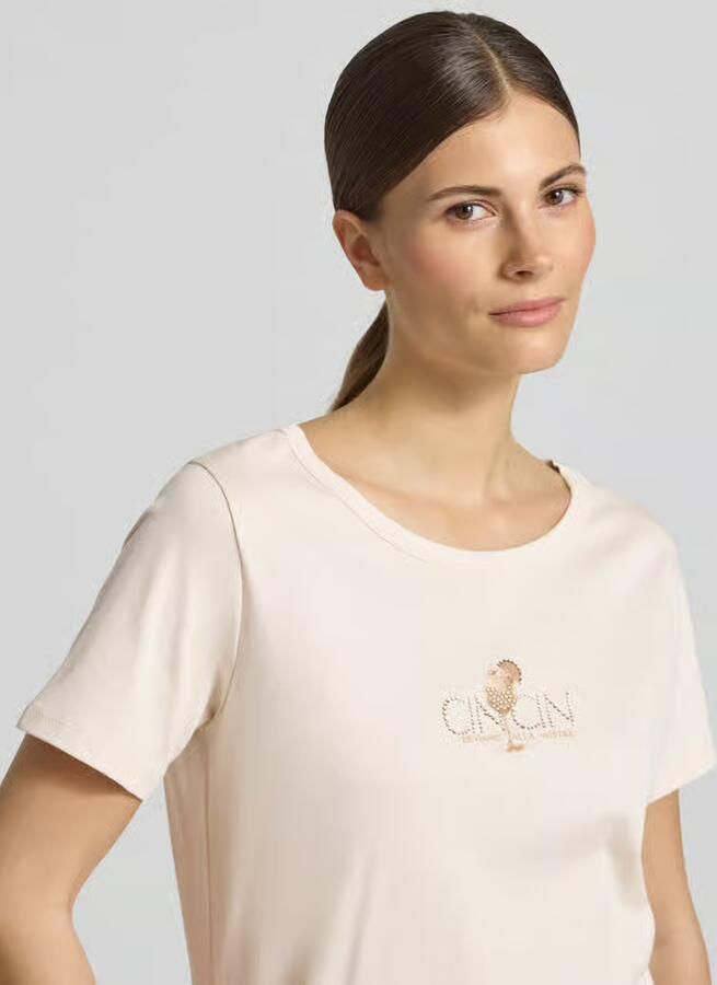 Monari T-shirt met motiefprint en met strass-steentjes