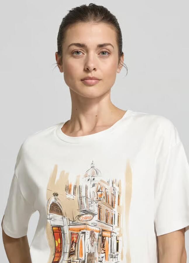 Monari T-shirt met motiefprint en met strass-steentjes