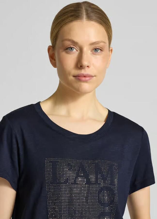 Monari T-shirt met siersteentjes en ronde hals