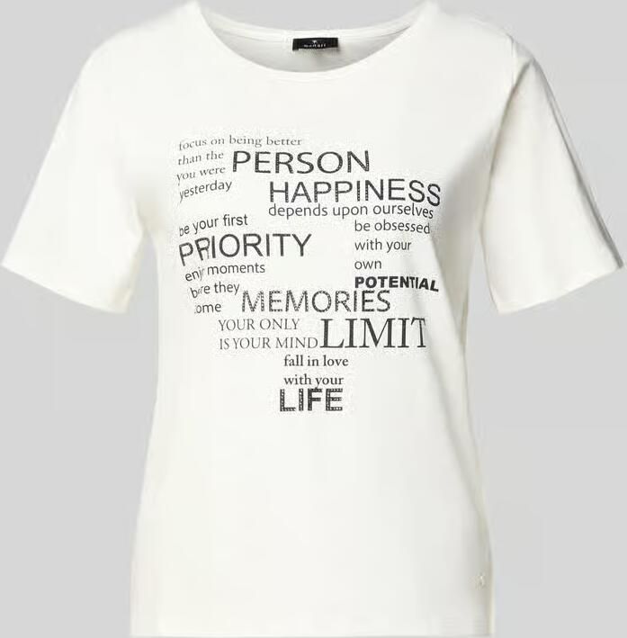 Monari T-shirt met statementprint en siersteentjes