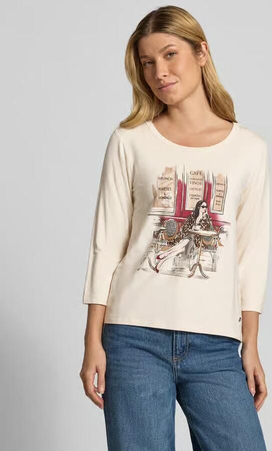 Monari T-shirt van mix van viscose en katoen met motiefprint en 3 4-mouw - Foto 2