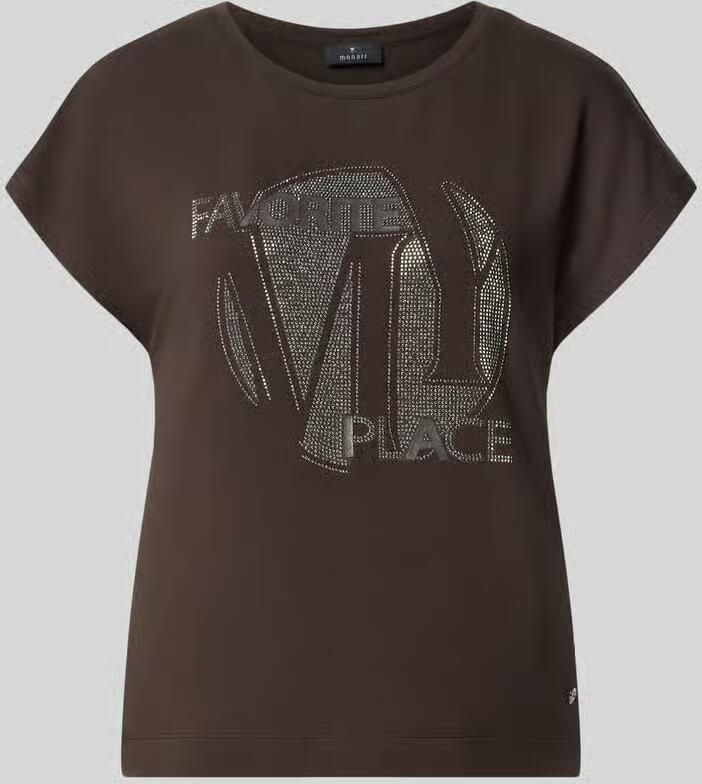 Monari T-shirt van viscosemix met siersteentjes