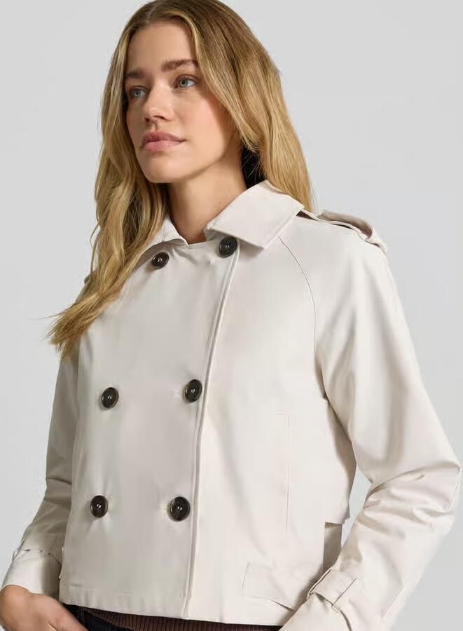 Monari trench jack met dubbele knoopsluiting en platte kraag