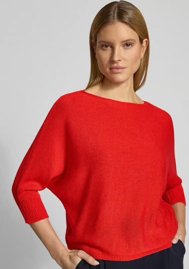 MORE & MORE Gebreide pullover met boothals en labeldetail