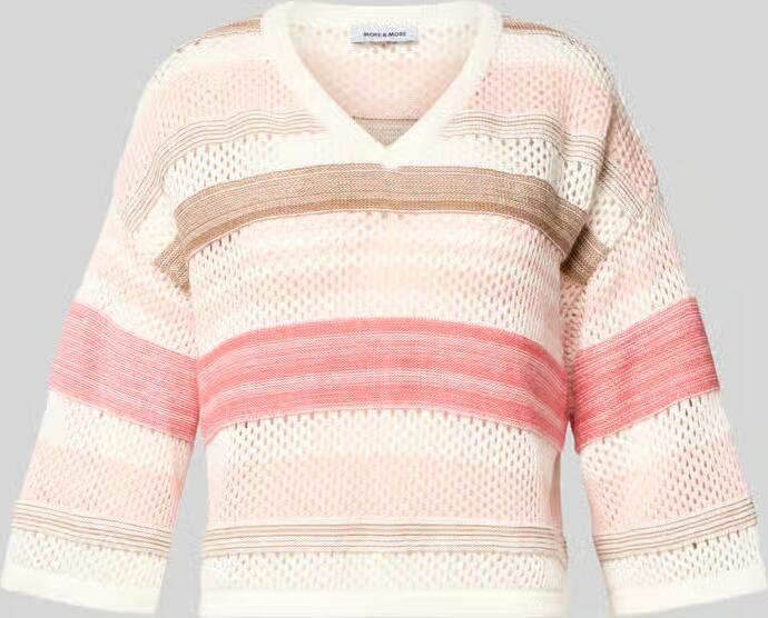 MORE & MORE Gebreide pullover met V-hals en 3 4-mouw