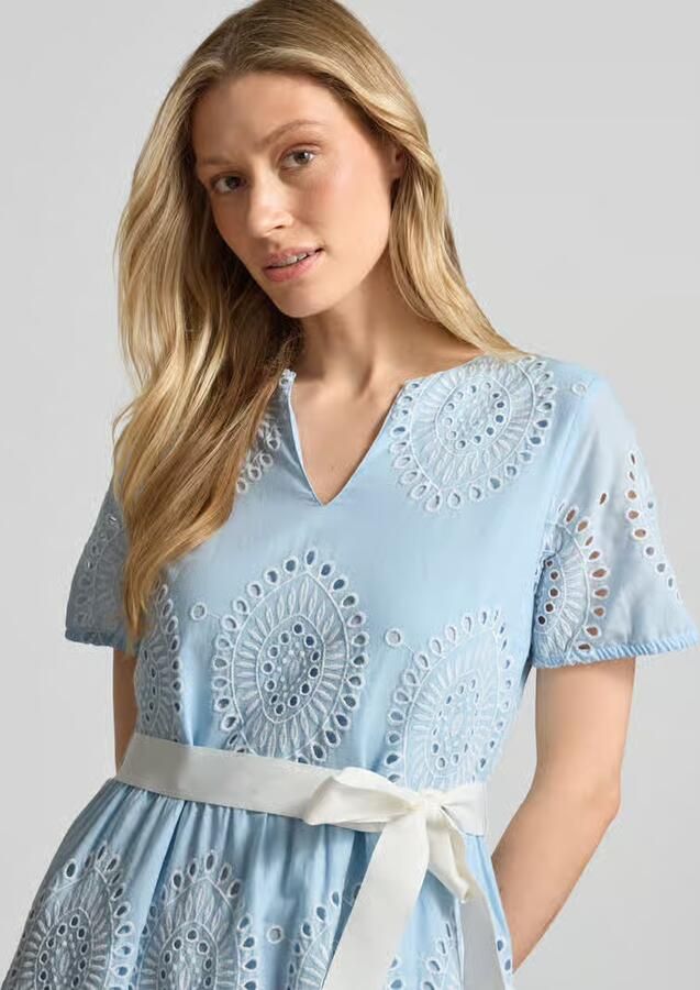 MORE & MORE midi-jurk met broderie en strikceintuur