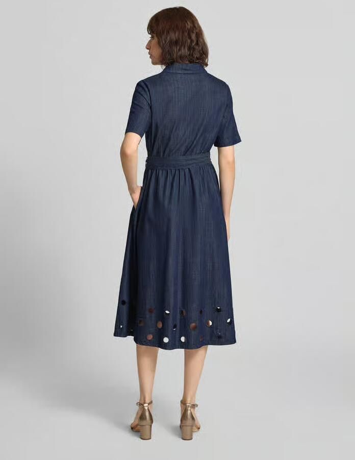 MORE & MORE Overhemdjurk in denimlook met strikriem