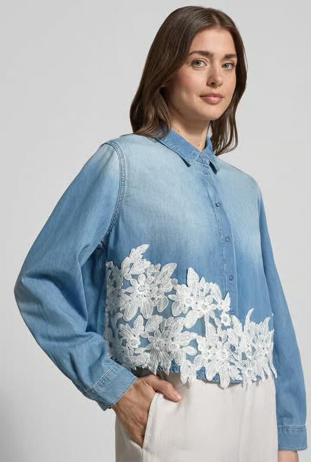 MORE & MORE Regular fit blouse in denimlook met kanten inzet - Foto 3
