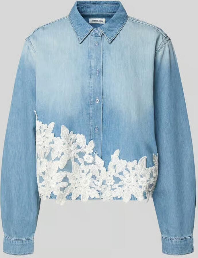 MORE & MORE Regular fit blouse in denimlook met kanten inzet - Foto 2