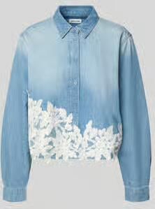 MORE & MORE Regular fit blouse in denimlook met kanten inzet