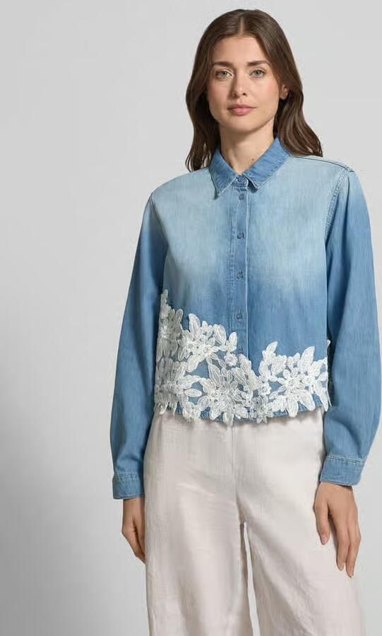 MORE & MORE Regular fit blouse in denimlook met kanten inzet - Foto 3