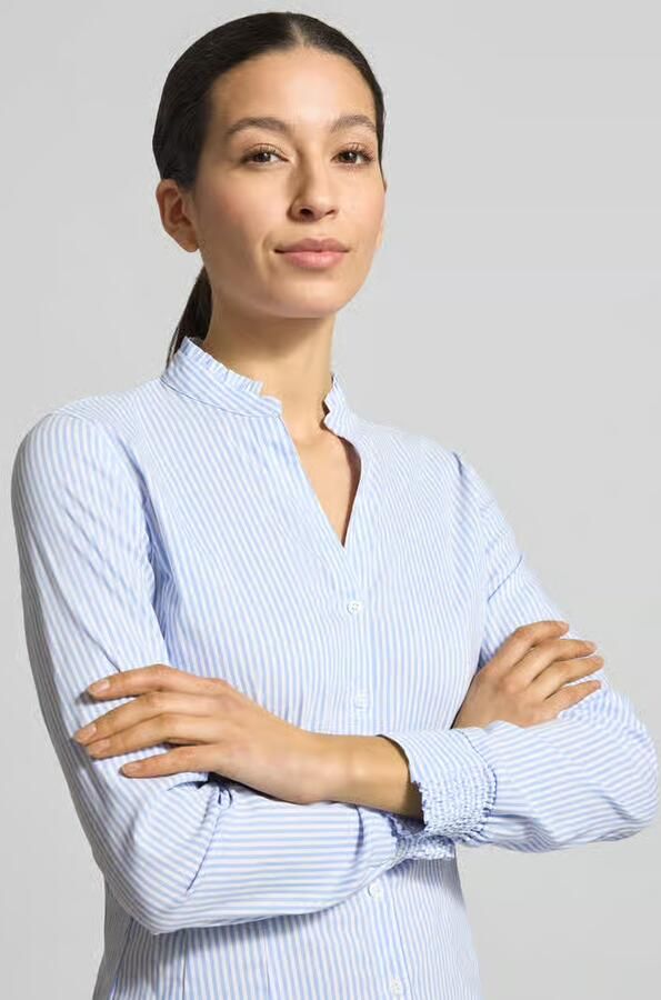 MORE & MORE Slim fit blouse met opstaande kraag en V-hals