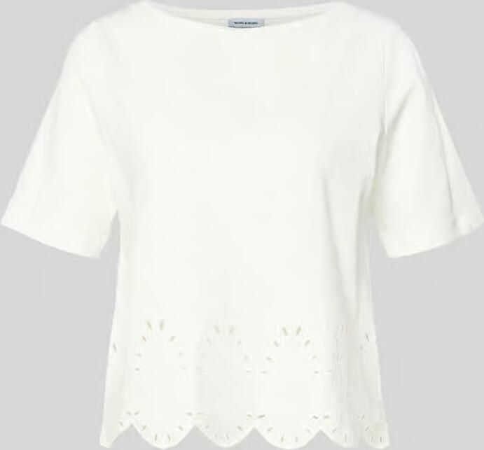 MORE & MORE T-shirt met ronde hals en opengewerkte borduursels