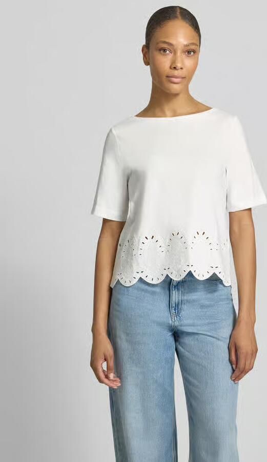 MORE & MORE T-shirt met ronde hals en opengewerkte borduursels - Foto 3