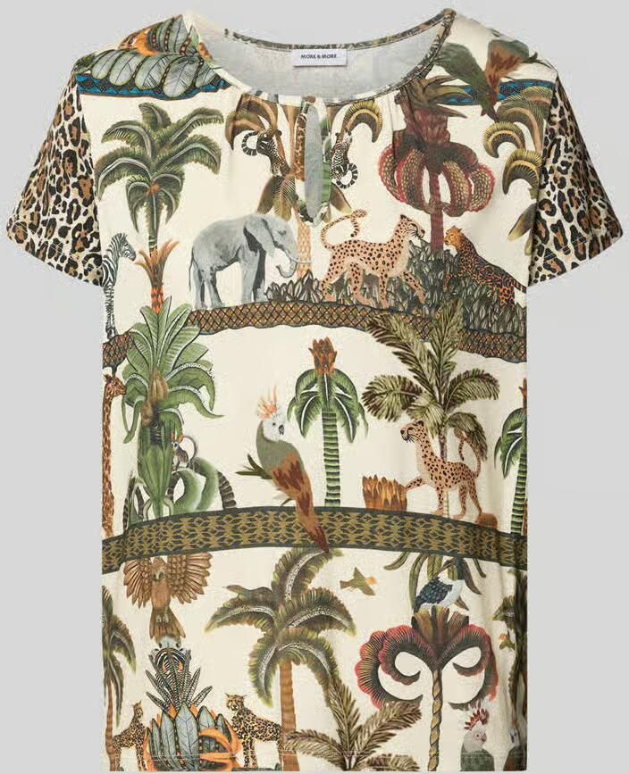 MORE & MORE T-shirt van mix van viscose en elastaan met druppelvormige hals